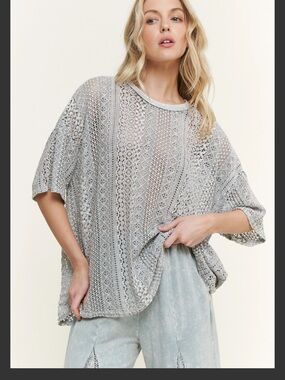 JS1- Mineral Wash Crochet Lace Boxy Top